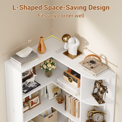 6-Tier Corner Bookshelf, 79'' Tall Modern L Shaped Bookcase with 13 Open Storage Shelves