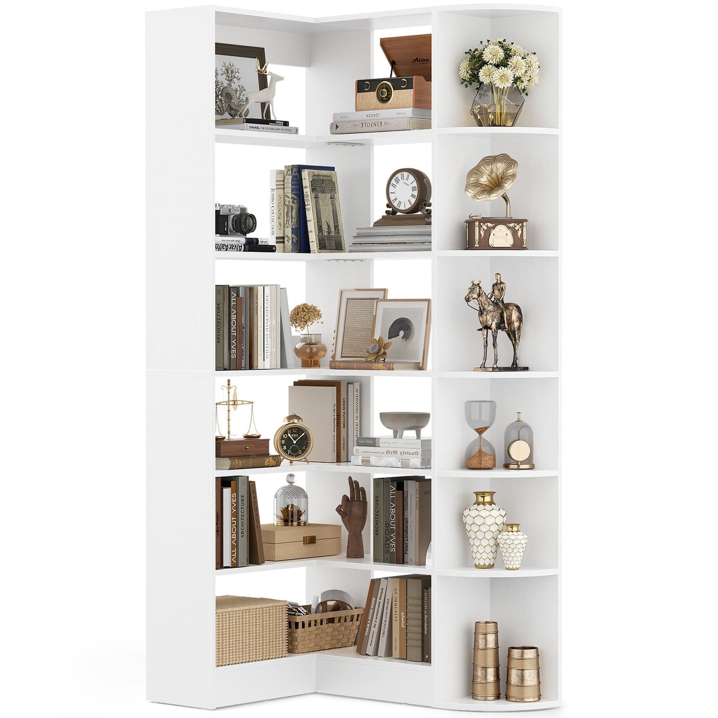 6-Tier Corner Bookshelf, 79'' Tall Modern L Shaped Bookcase with 13 Open Storage Shelves
