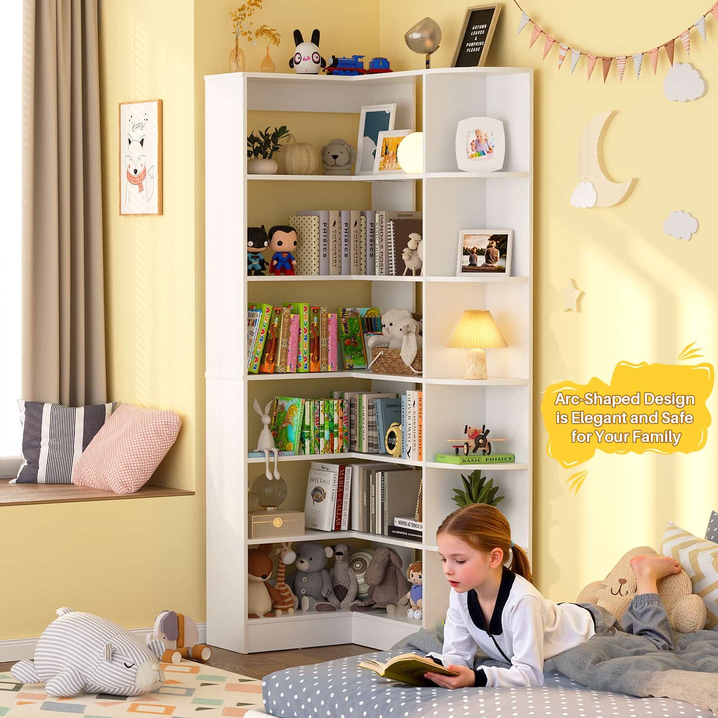6-Tier Corner Bookshelf, 79'' Tall Modern L Shaped Bookcase with 13 Open Storage Shelves