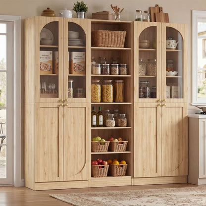 80'' H Farmhouse Pantry Cabinet 3 Piece with Arched Doors and Adjustable Shelves