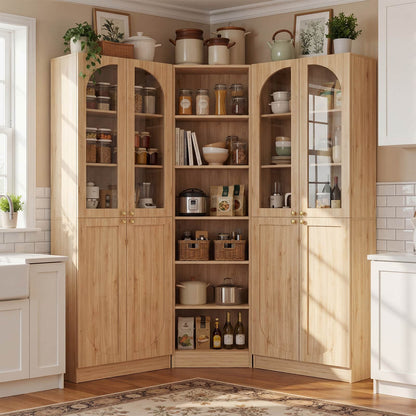 80'' H Farmhouse Pantry Cabinet 3 Piece with Arched Doors and Adjustable Shelves