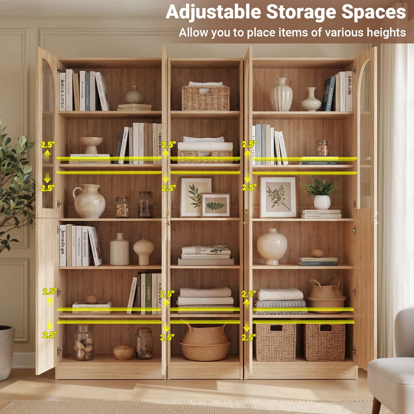80'' H Farmhouse Pantry Cabinet 3 Piece with Arched Doors and Adjustable Shelves