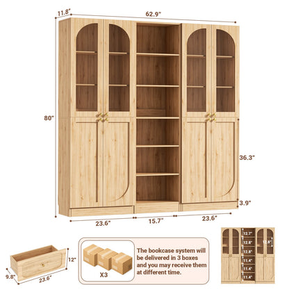 80'' H Farmhouse Pantry Cabinet 3 Piece with Arched Doors and Adjustable Shelves
