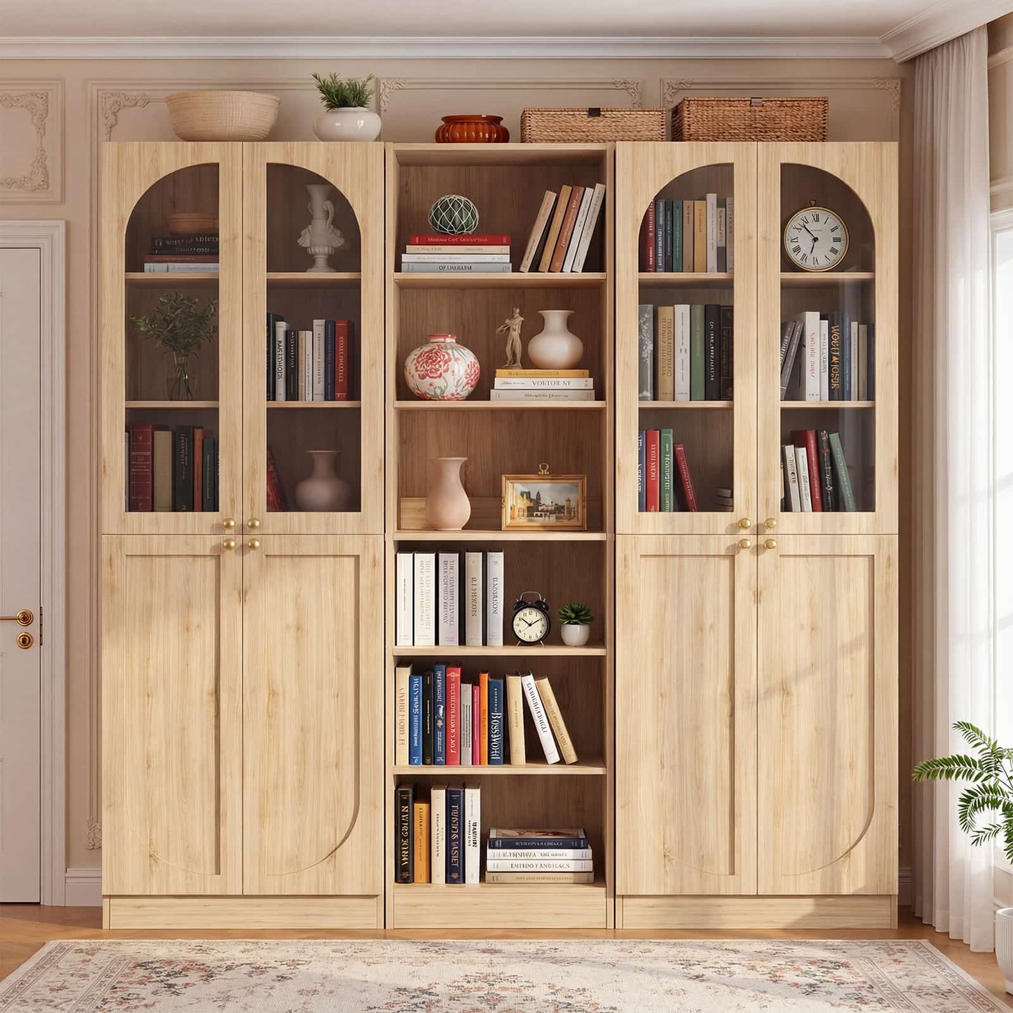 80'' H Farmhouse Pantry Cabinet 3 Piece with Arched Doors and Adjustable Shelves