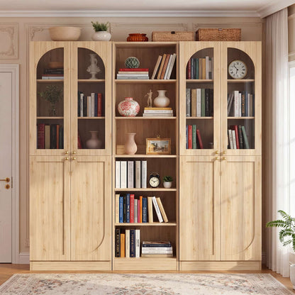 80'' H Farmhouse Pantry Cabinet 3 Piece with Arched Doors and Adjustable Shelves
