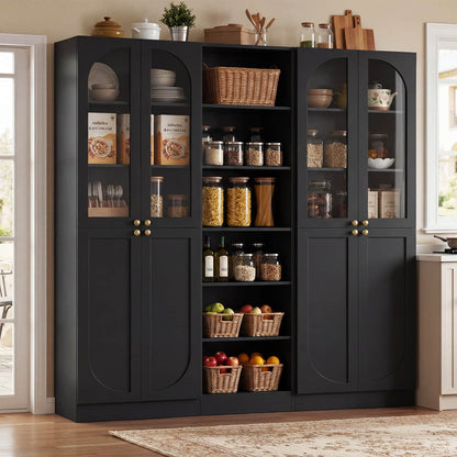 80'' H Farmhouse Pantry Cabinet 3 Piece with Arched Doors and Adjustable Shelves