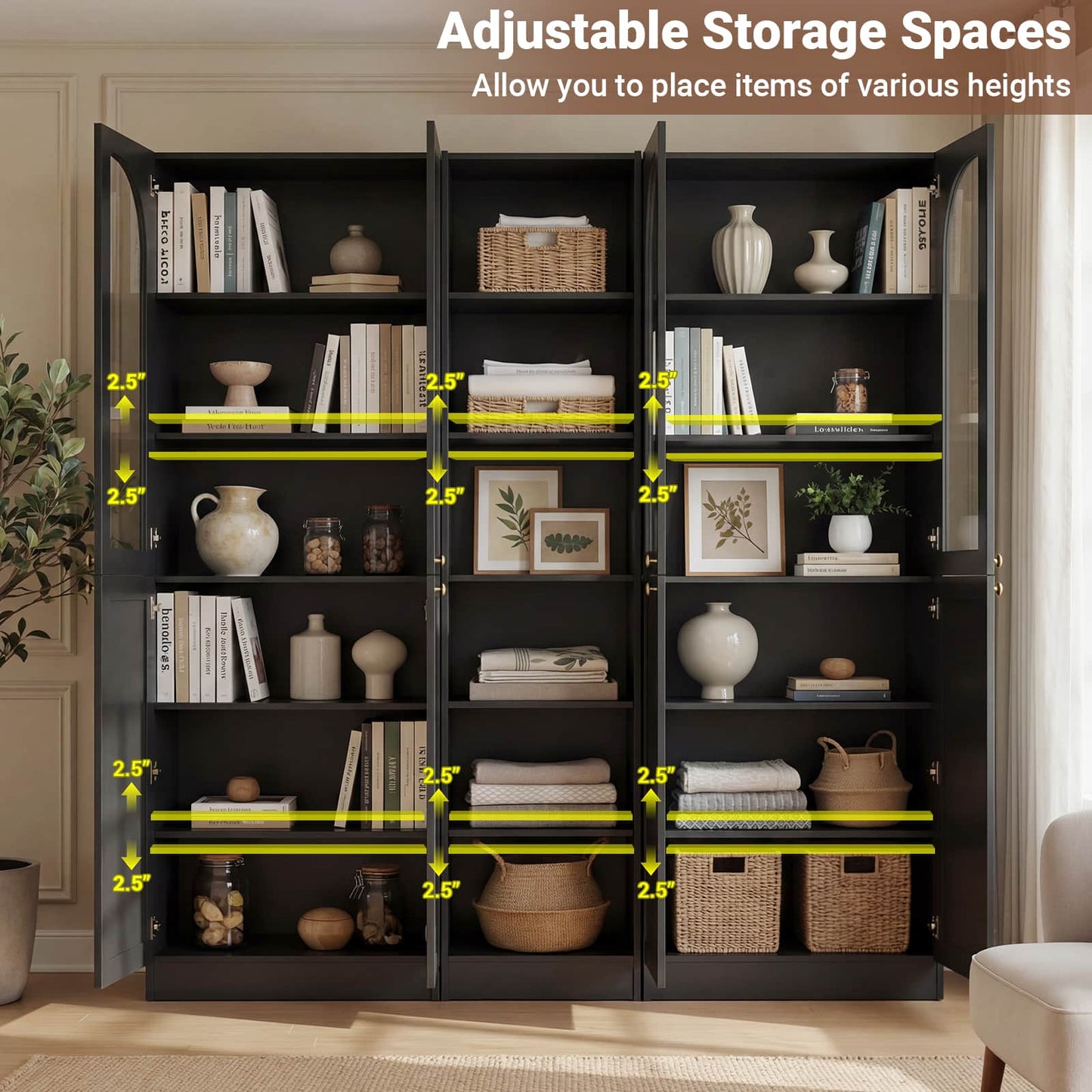 80'' H Farmhouse Pantry Cabinet 3 Piece with Arched Doors and Adjustable Shelves