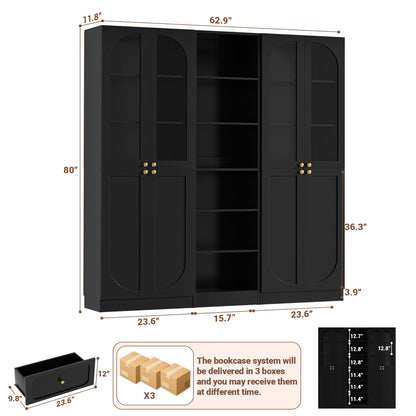 80'' H Farmhouse Pantry Cabinet 3 Piece with Arched Doors and Adjustable Shelves