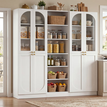 80'' H Farmhouse Pantry Cabinet 3 Piece with Arched Doors and Adjustable Shelves