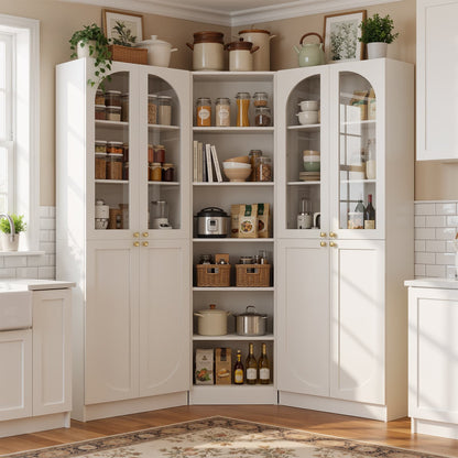 80'' H Farmhouse Pantry Cabinet 3 Piece with Arched Doors and Adjustable Shelves