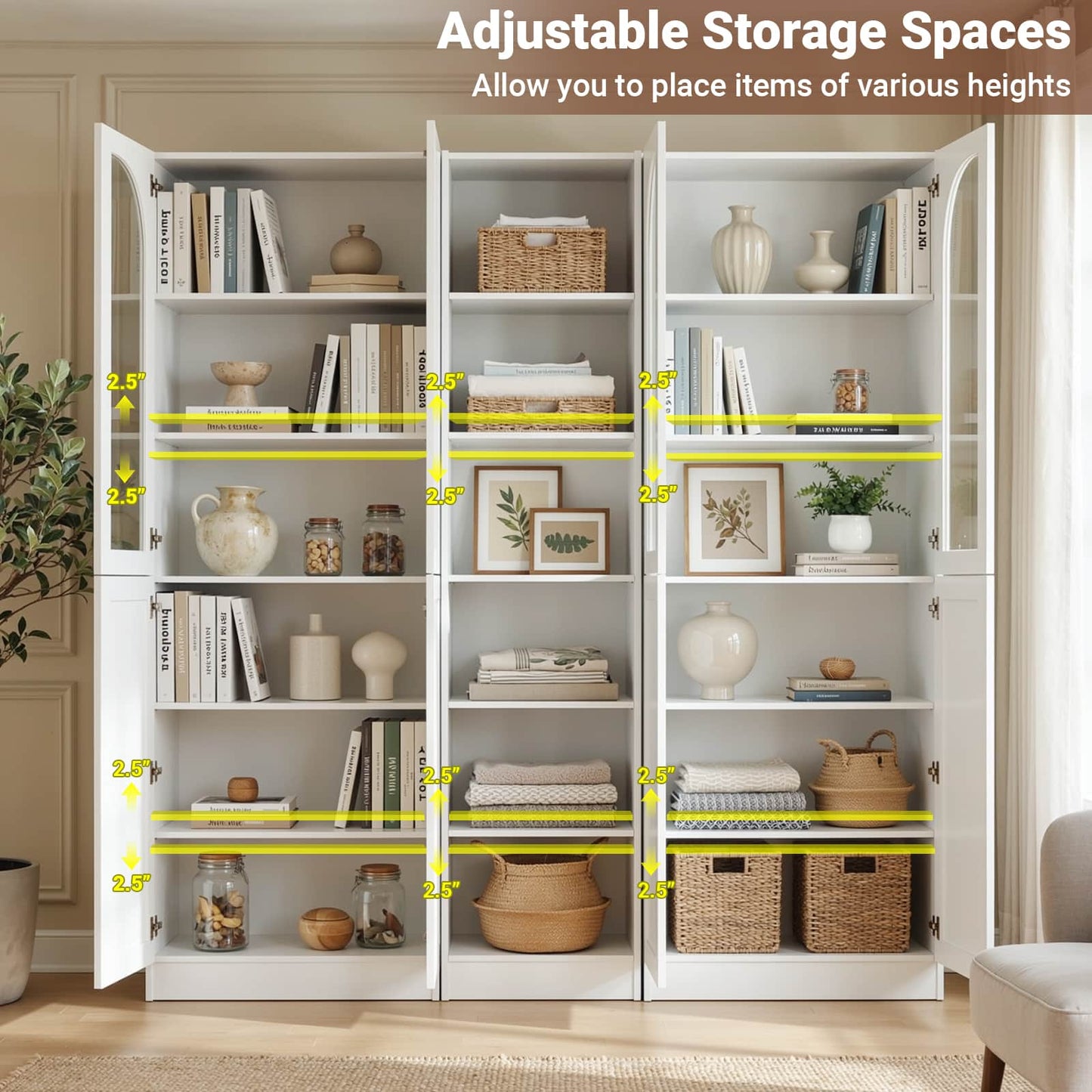 80'' H Farmhouse Pantry Cabinet 3 Piece with Arched Doors and Adjustable Shelves