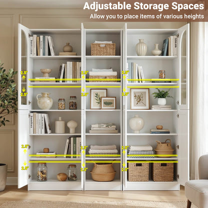 80'' H Farmhouse Pantry Cabinet 3 Piece with Arched Doors and Adjustable Shelves