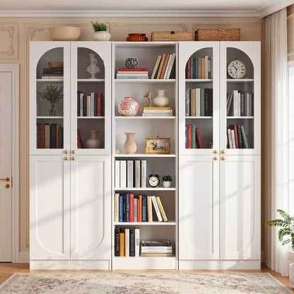 80'' H Farmhouse Pantry Cabinet 3 Piece with Arched Doors and Adjustable Shelves