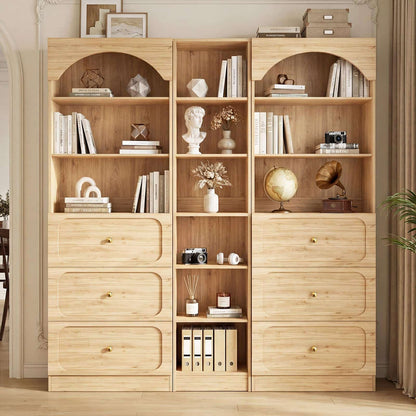 80" Tall Modular Storage System: 2 x 3-Drawer Cabinets + Open Shelving Unit,Freestanding Kitchen Pantry with 12-Tier Shelves, for Living Room, Dining Room, Office