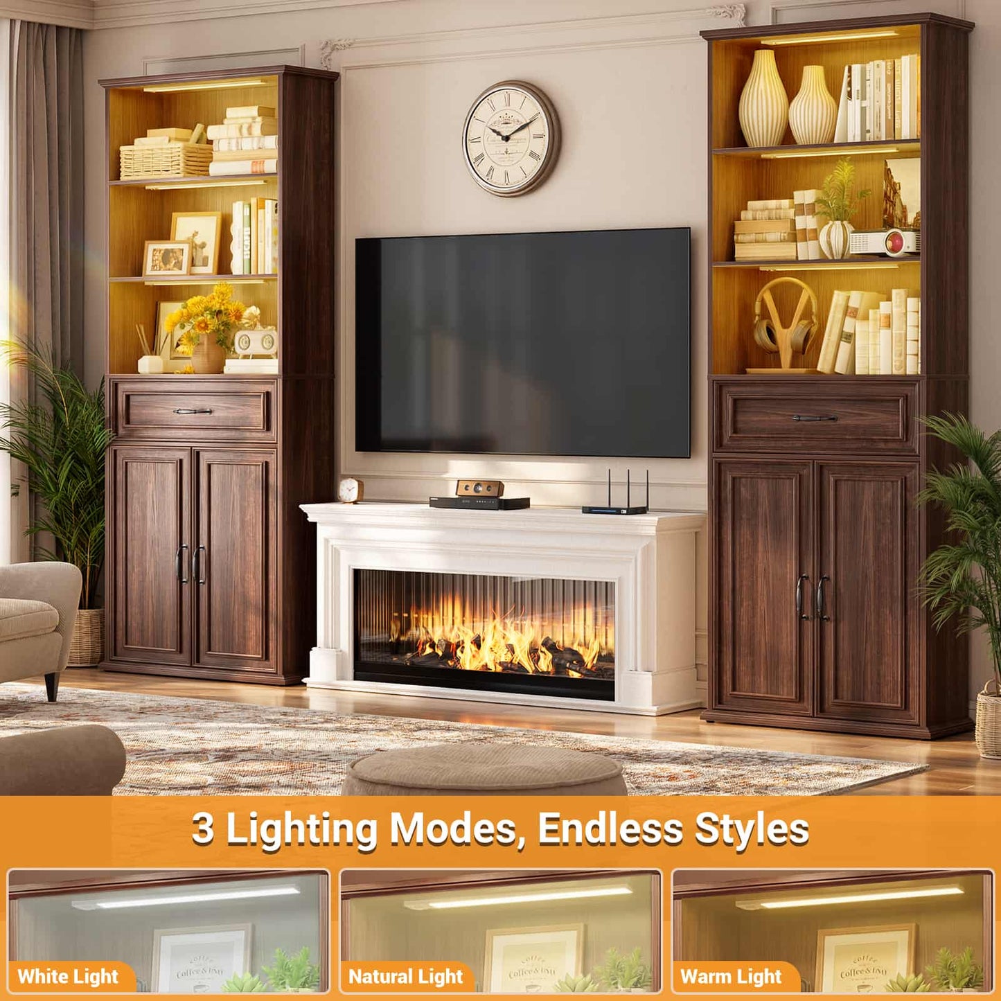 80'' Extra Tall Bookcase with 3 Motion-Sensor Lights, Drawer, and Adjustable Shelves