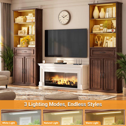 80'' Extra Tall Bookcase with 3 Motion-Sensor Lights, Drawer, and Adjustable Shelves