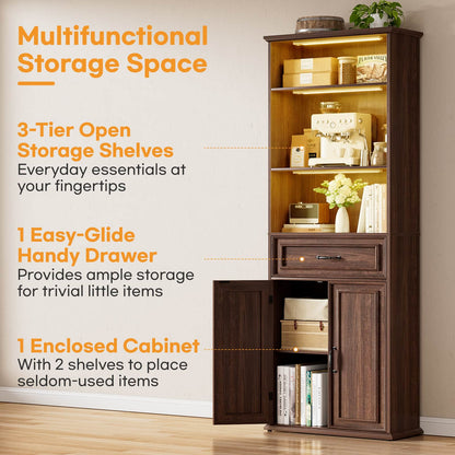 80'' Extra Tall Bookcase with 3 Motion-Sensor Lights, Drawer, and Adjustable Shelves