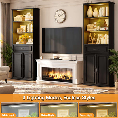 80'' Extra Tall Bookcase with 3 Motion-Sensor Lights, Drawer, and Adjustable Shelves