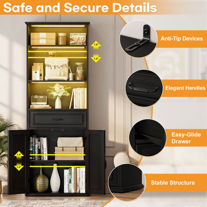 80'' Extra Tall Bookcase with 3 Motion-Sensor Lights, Drawer, and Adjustable Shelves