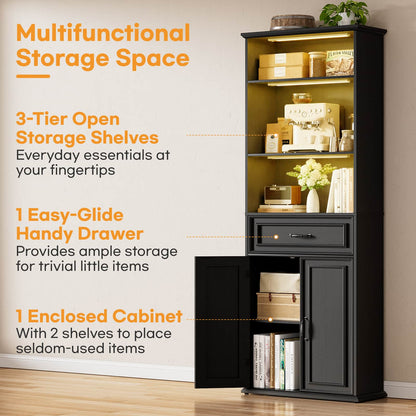 80'' Extra Tall Bookcase with 3 Motion-Sensor Lights, Drawer, and Adjustable Shelves