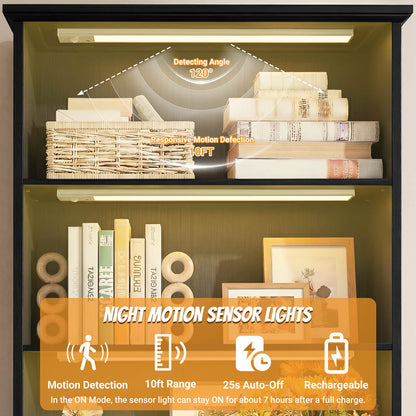 80'' Extra Tall Bookcase with 3 Motion-Sensor Lights, Drawer, and Adjustable Shelves