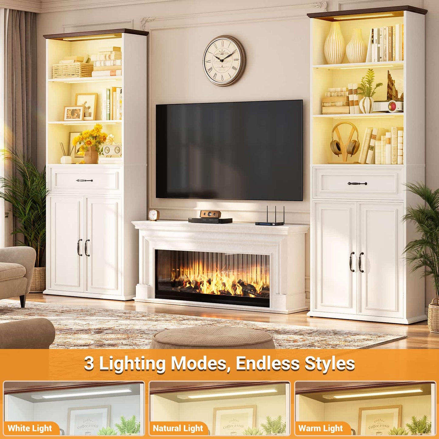 80'' Extra Tall Bookcase with 3 Motion-Sensor Lights, Drawer, and Adjustable Shelves