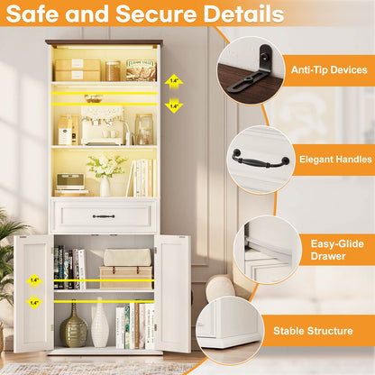 80'' Extra Tall Bookcase with 3 Motion-Sensor Lights, Drawer, and Adjustable Shelves