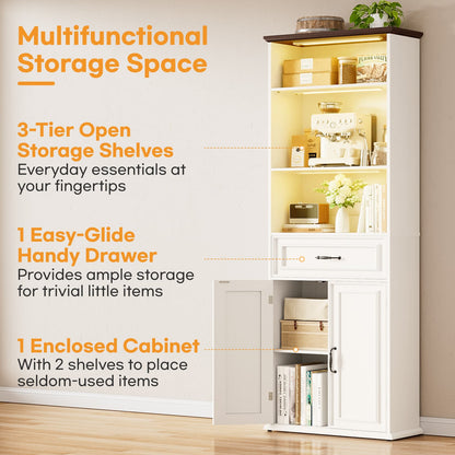 80'' Extra Tall Bookcase with 3 Motion-Sensor Lights, Drawer, and Adjustable Shelves