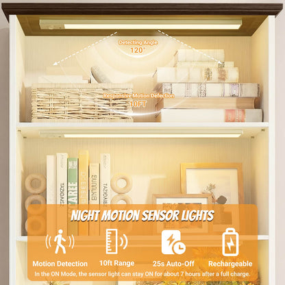 80'' Extra Tall Bookcase with 3 Motion-Sensor Lights, Drawer, and Adjustable Shelves