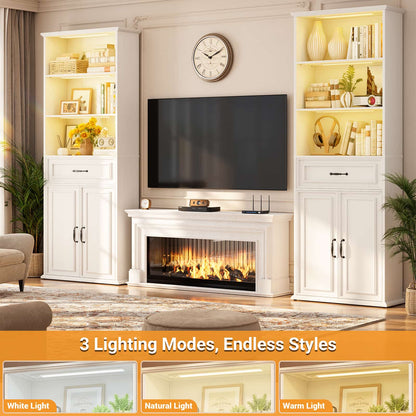 80'' Extra Tall Bookcase with 3 Motion-Sensor Lights, Drawer, and Adjustable Shelves