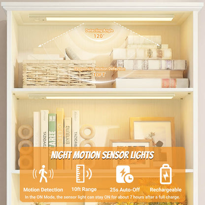 80'' Extra Tall Bookcase with 3 Motion-Sensor Lights, Drawer, and Adjustable Shelves