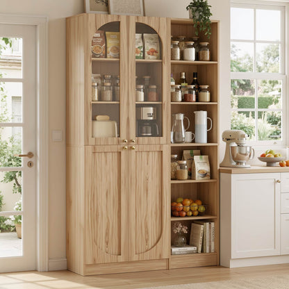 80'' Tall Farmhouse Pantry Cabinet with Arched Doors and Adjustable Shelves, Set of 2