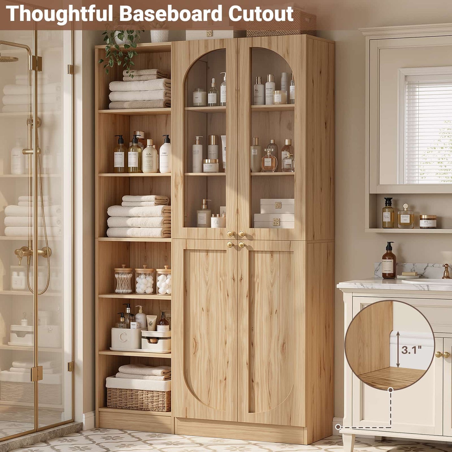 80'' Tall Farmhouse Pantry Cabinet with Arched Doors and Adjustable Shelves, Set of 2