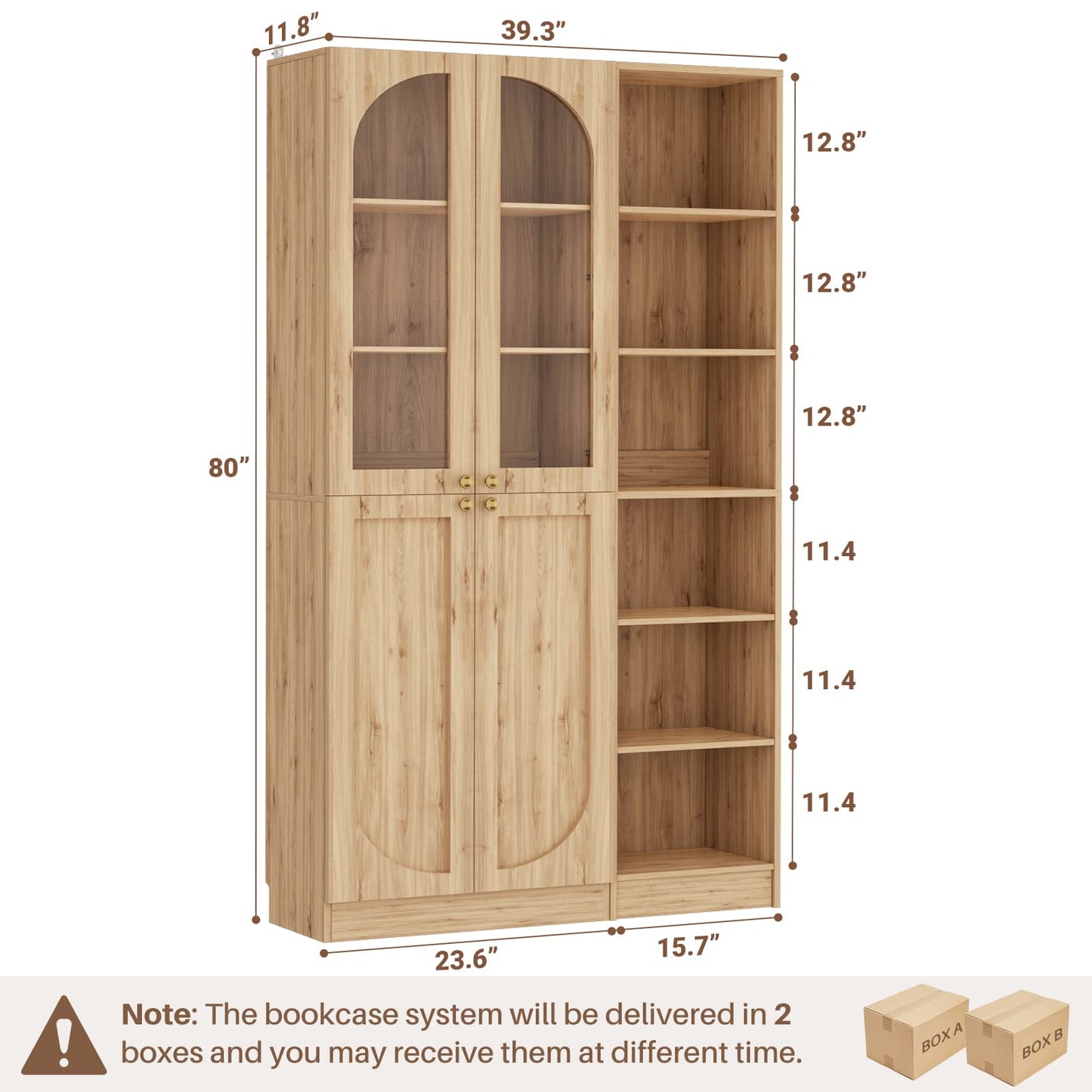 80'' Tall Farmhouse Pantry Cabinet with Arched Doors and Adjustable Shelves, Set of 2