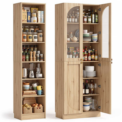 80'' Tall Farmhouse Pantry Cabinet with Arched Doors and Adjustable Shelves, Set of 2