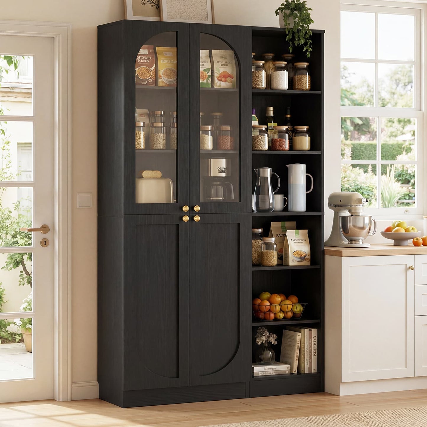 80'' Tall Farmhouse Pantry Cabinet with Arched Doors and Adjustable Shelves, Set of 2
