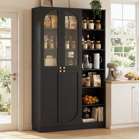 80'' Tall Farmhouse Pantry Cabinet with Arched Doors and Adjustable Shelves, Set of 2