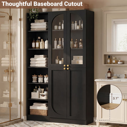 80'' Tall Farmhouse Pantry Cabinet with Arched Doors and Adjustable Shelves, Set of 2