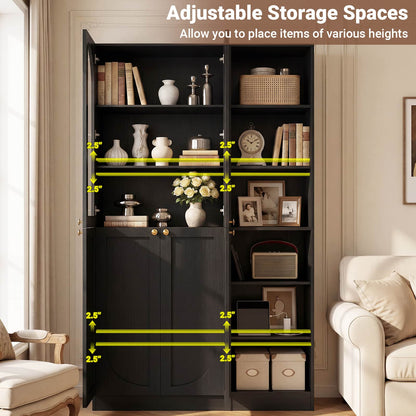 80'' Tall Farmhouse Pantry Cabinet with Arched Doors and Adjustable Shelves, Set of 2