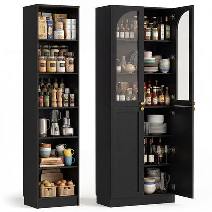 80'' Tall Farmhouse Pantry Cabinet with Arched Doors and Adjustable Shelves, Set of 2