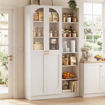 80'' Tall Farmhouse Pantry Cabinet with Arched Doors and Adjustable Shelves, Set of 2