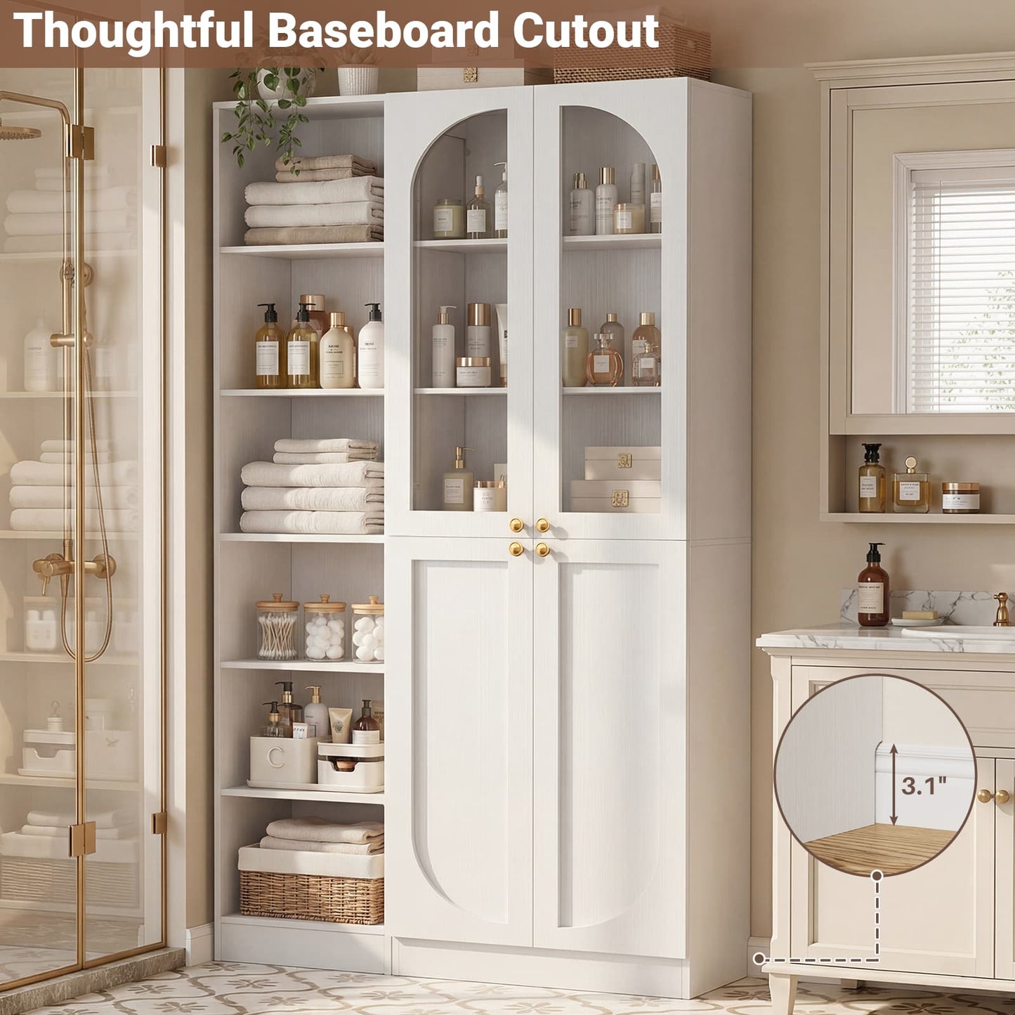 80'' Tall Farmhouse Pantry Cabinet with Arched Doors and Adjustable Shelves, Set of 2