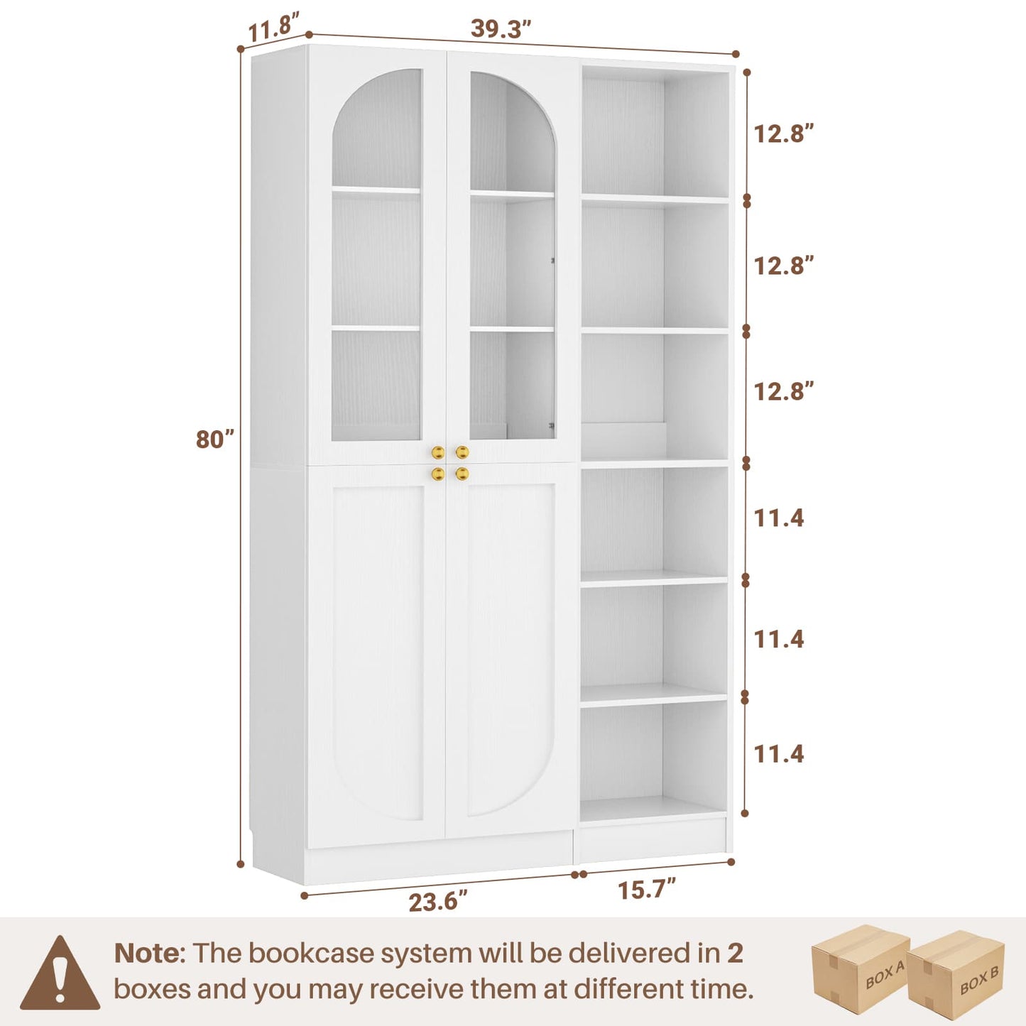 80'' Tall Farmhouse Pantry Cabinet with Arched Doors and Adjustable Shelves, Set of 2