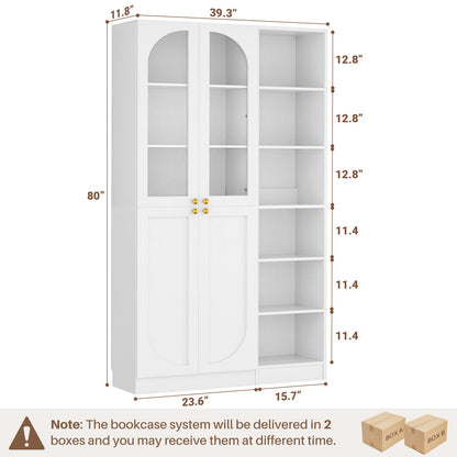 80'' Tall Farmhouse Pantry Cabinet with Arched Doors and Adjustable Shelves, Set of 2