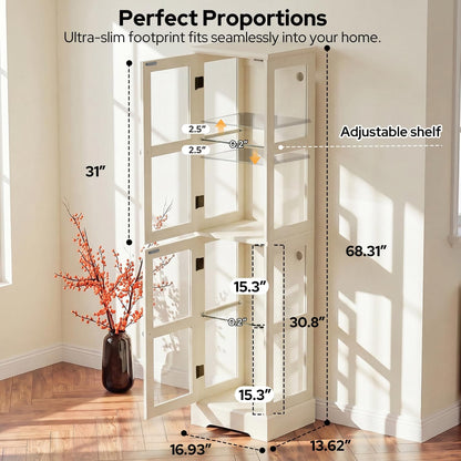 LED Bookcase with Glass Doors, Tall Display Bookshelf with RGB Lighting, Small Glass Door Cabinet for Books