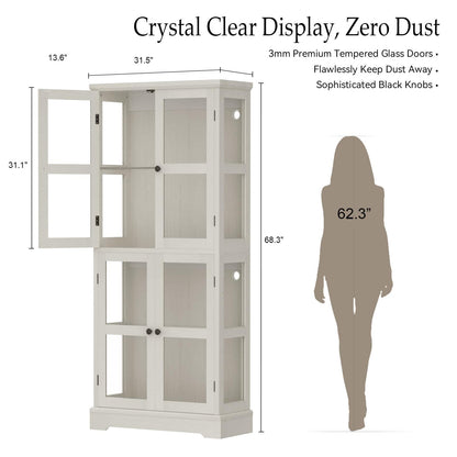 3-Pack Homieasy 68" LED Glass Door Bookcase Bundle, Large LED Display Storage Cabinet Set of 3, Freestanding Tempered Glass Bookshelf