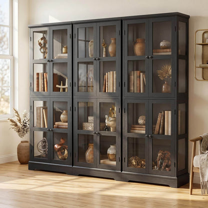 3-Pack Homieasy 68" LED Glass Door Bookcase Bundle, Large LED Display Storage Cabinet Set of 3, Freestanding Tempered Glass Bookshelf