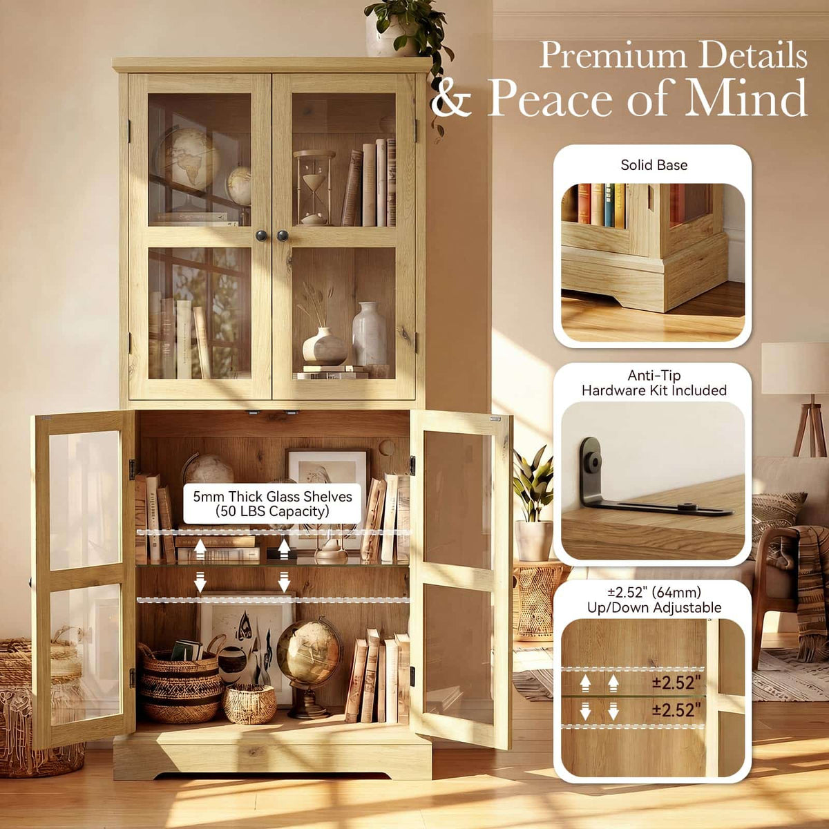 3-Pack Homieasy 68" LED Glass Door Bookcase Bundle, Large LED Display Storage Cabinet Set of 3, Freestanding Tempered Glass Bookshelf