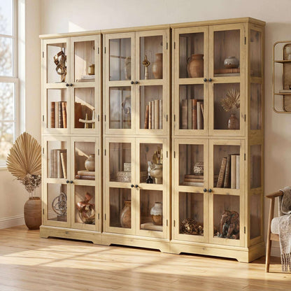 3-Pack Homieasy 68" LED Glass Door Bookcase Bundle, Large LED Display Storage Cabinet Set of 3, Freestanding Tempered Glass Bookshelf