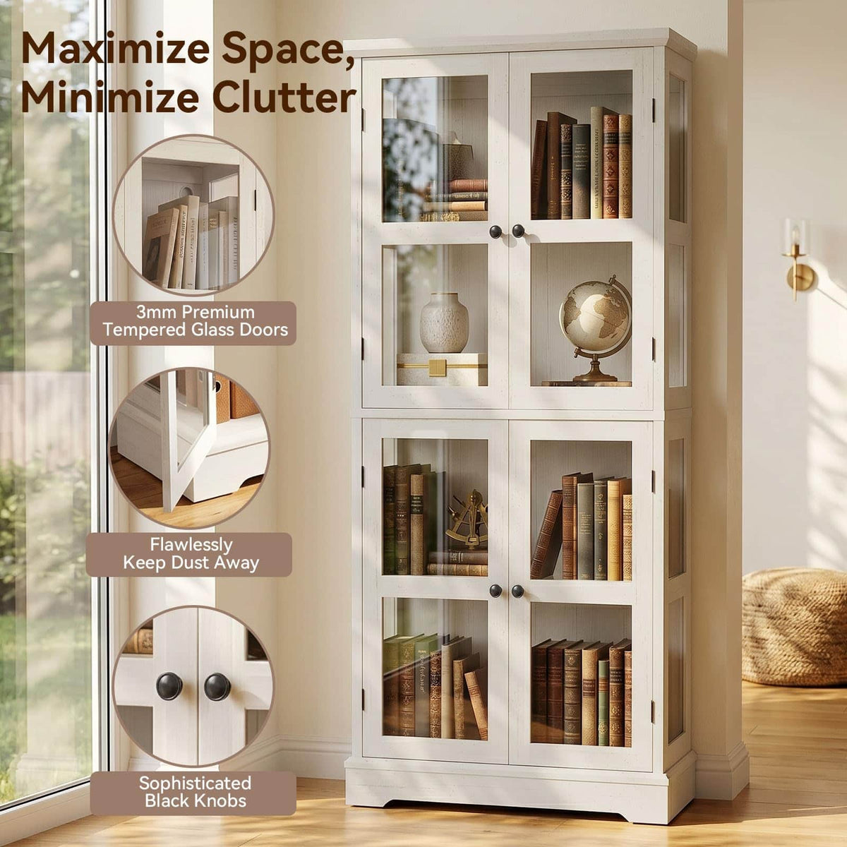 3-Pack Homieasy 68" LED Glass Door Bookcase Bundle, Large LED Display Storage Cabinet Set of 3, Freestanding Tempered Glass Bookshelf
